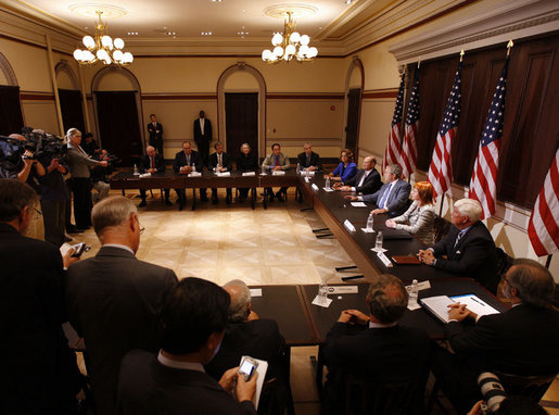President George W. Bush meeting with American business representatives on the Economic Rescue Package in 2008.